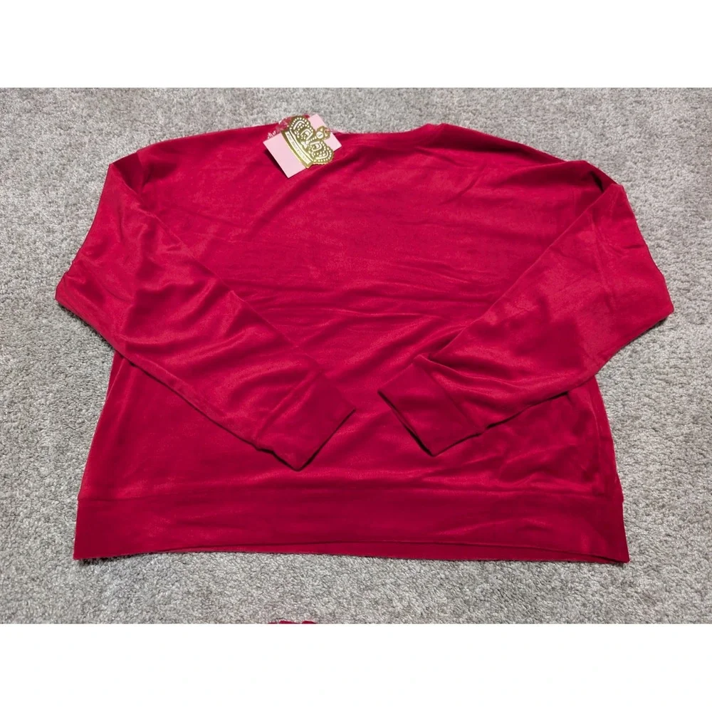 Juicy Couture Velour Tracksuit Set Red Rhinestone Crewneck Sweatshirt Pants‎ L - Picture 7 of 14
